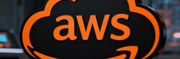 AWS云计算服务合作标识，橙色与黑色搭配的科技感logo